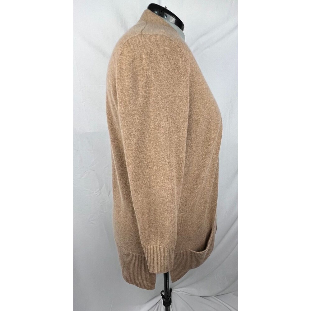 L.L.BEAN Women 2X 100% Cashmere Cardigan Sweater Camel Tan Open Front Pockets - Picture 5 of 12